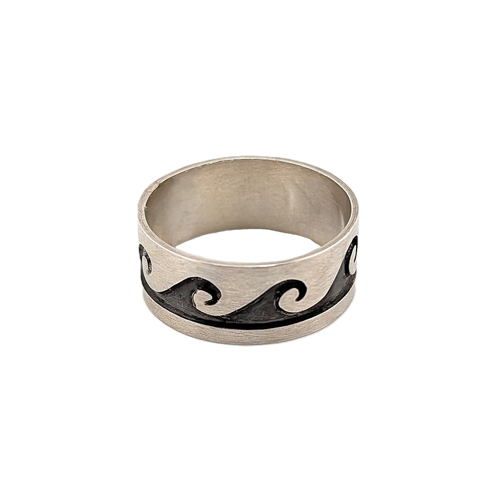 Navajo Sterling Silver Eternal Waves Band Ring‎ Overlay Maze Design Size 11.25